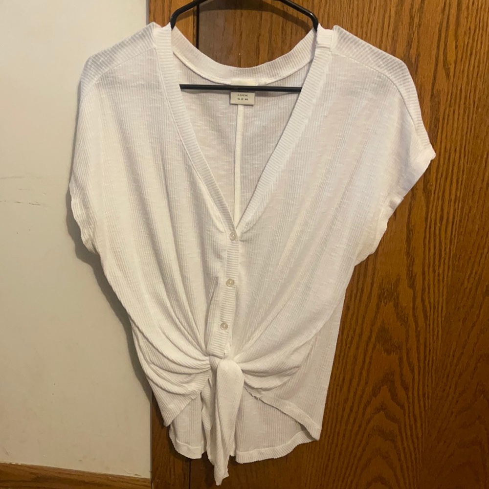 Good Luck Gem from Dry Goods Ribbed Short Sleeve Button Down